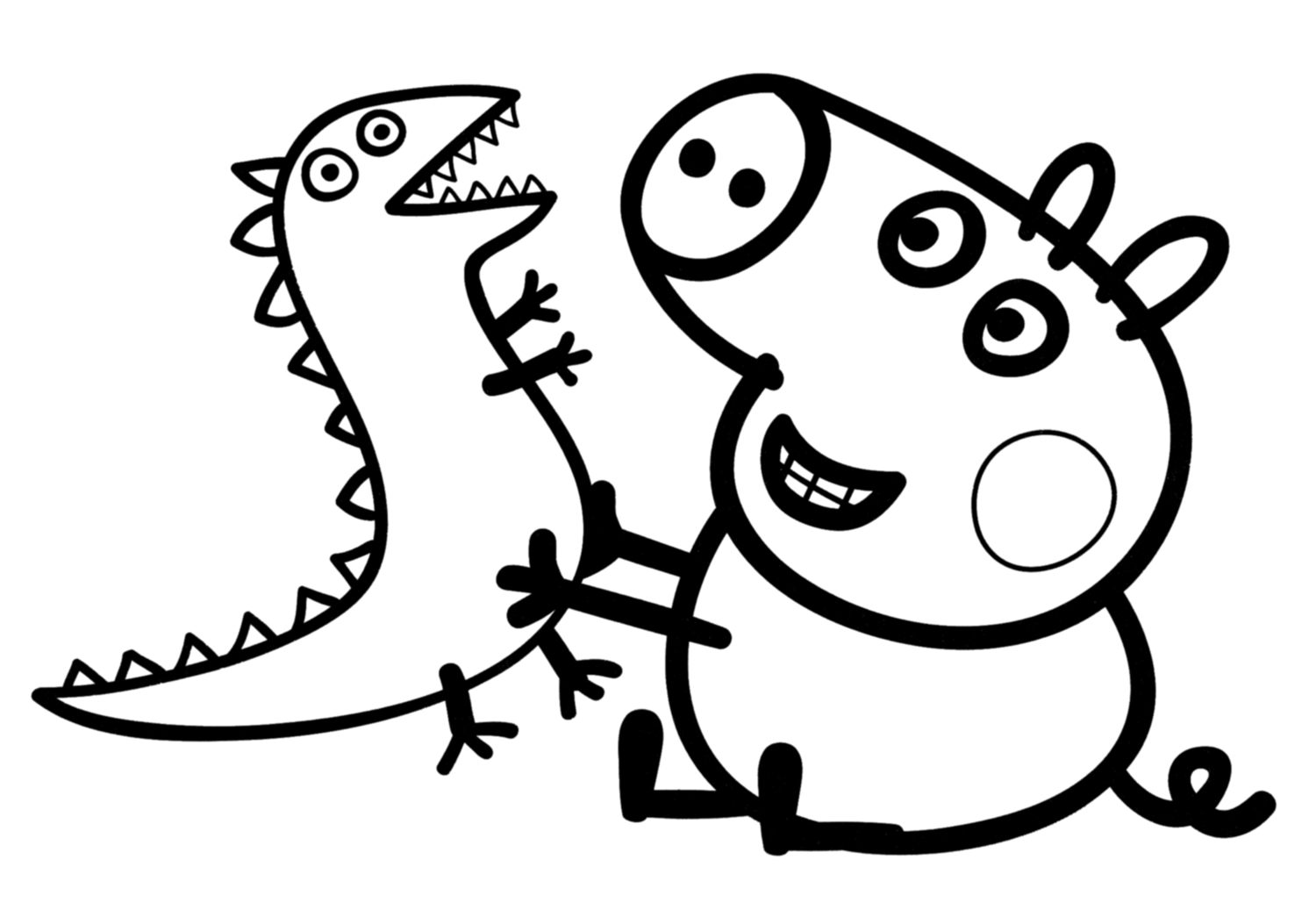 Tranh tô màu đồ chơi Peppa pig và khủng long