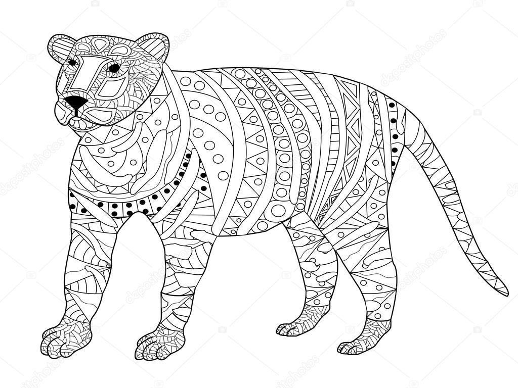 Tranh tô màu con hổ nhiều họa tiết