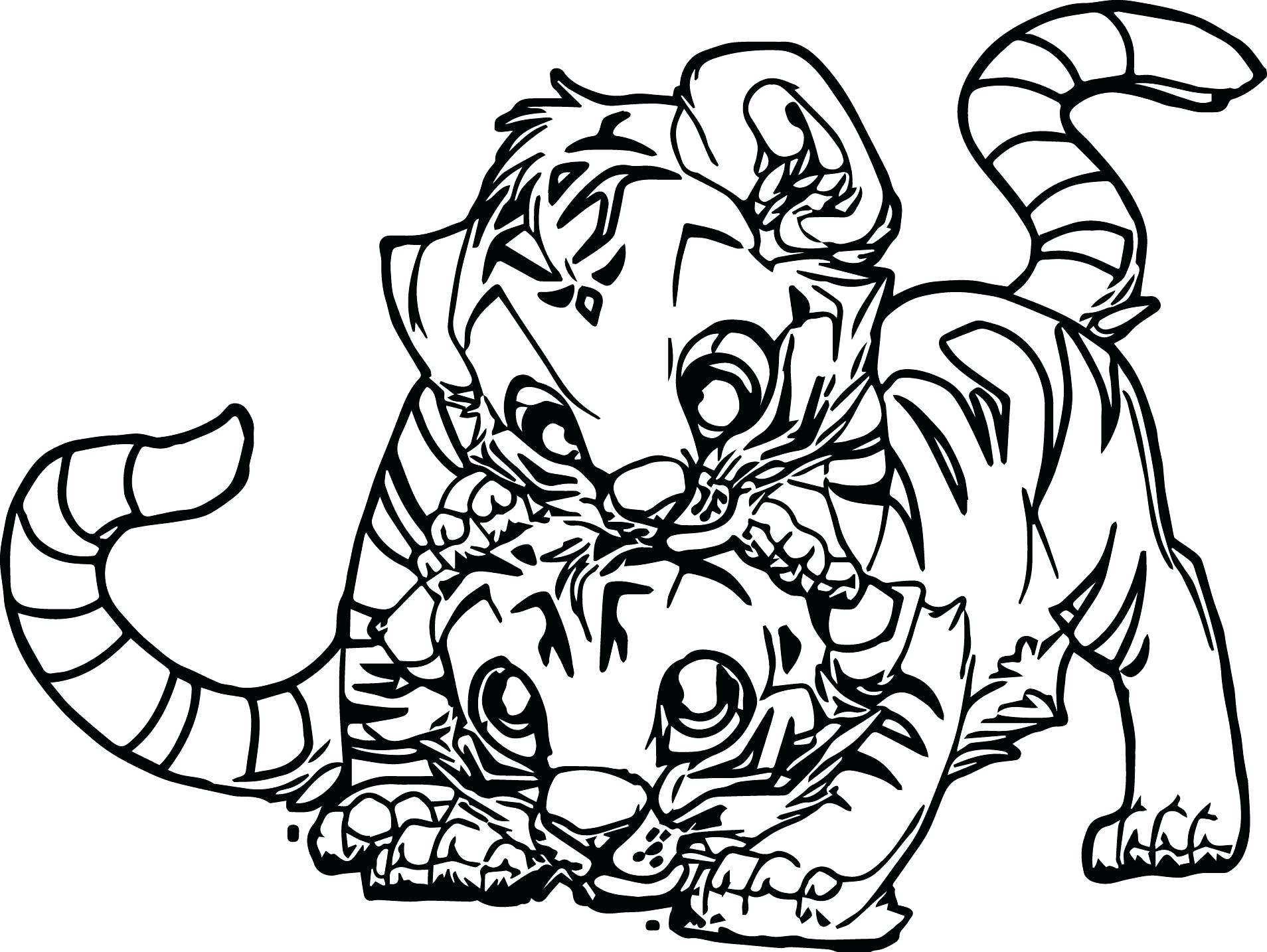 Tranh tô màu 2 con hổ con chơi với nhau