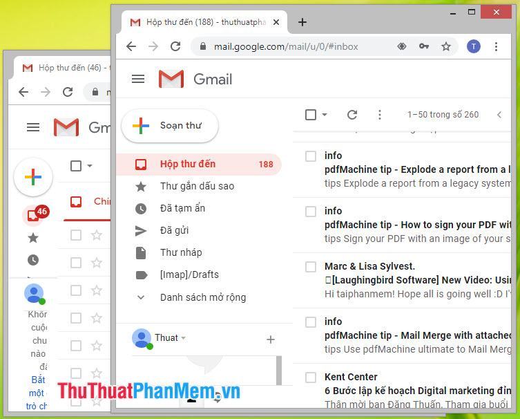 Lúc này chúng ta sẽ có 2 cửa sổ Chrome đang hoạt động riêng biệt, bạn có thể đăng nhập Gmail
