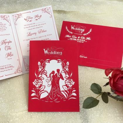 Beautiful red patterned wedding invitations