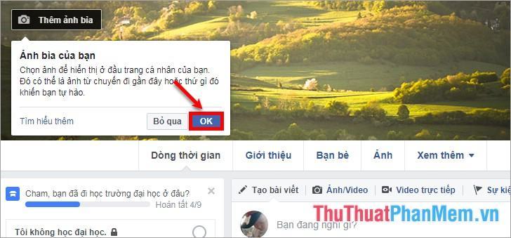 Thêm ảnh bìa Facebook - nhấn OK và làm tương tự