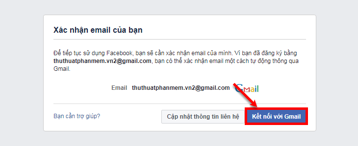 Tin nhắn Xác nhận email của bạn - chọn Kết nối với Gmail