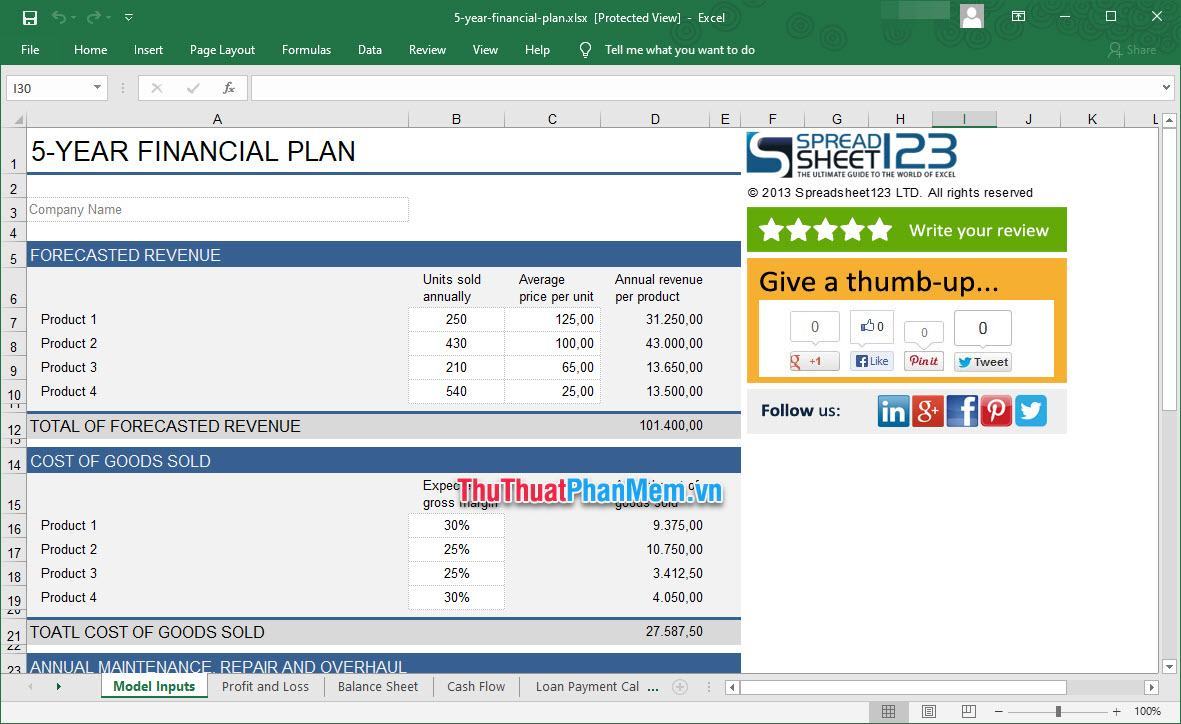 Demo kế hoạch kinh doanh Excel mẫu 3