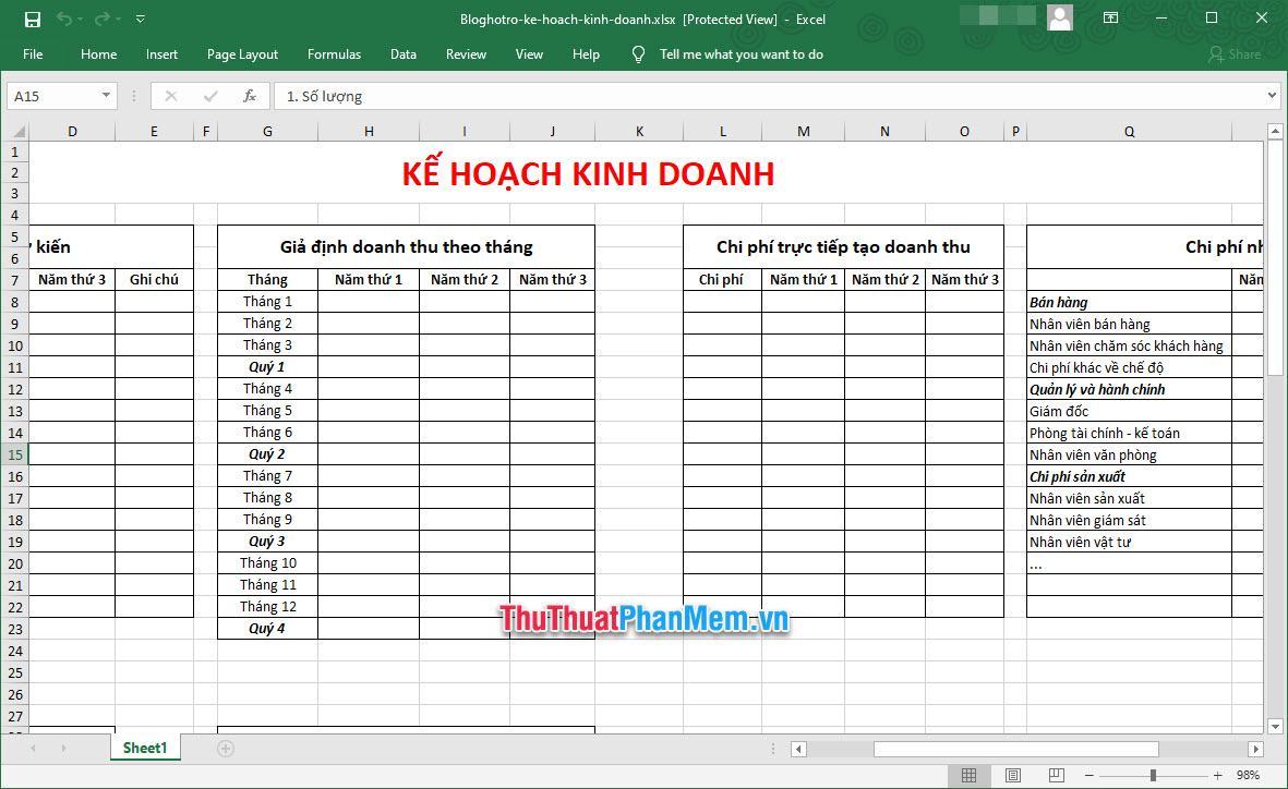 Demo mẫu kế hoạch kinh doanh Excel 2