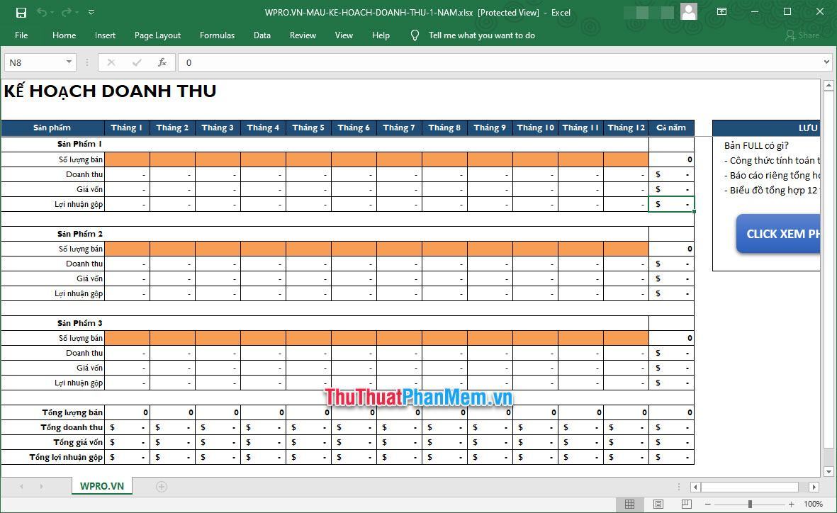 Demo mẫu kế hoạch kinh doanh Excel