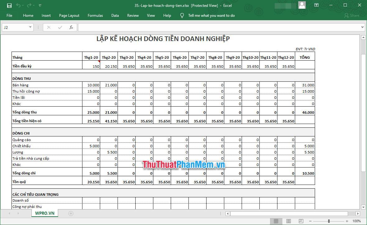 Demo mẫu kế hoạch kinh doanh Excel 5