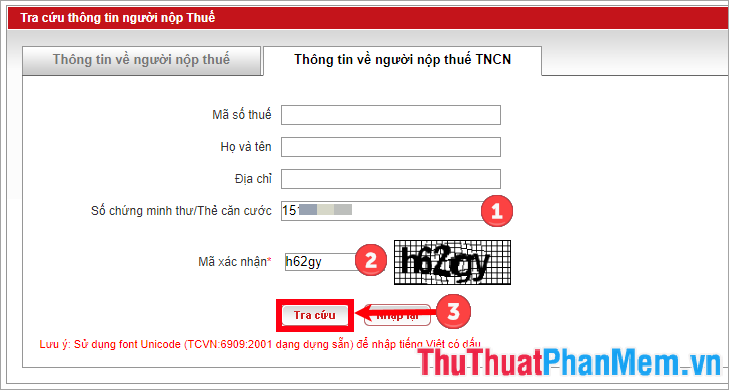 Chọn Thông tin người nộp thuế TNCN, sau đó nhập thông tin