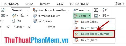 Xóa cột trong sheet