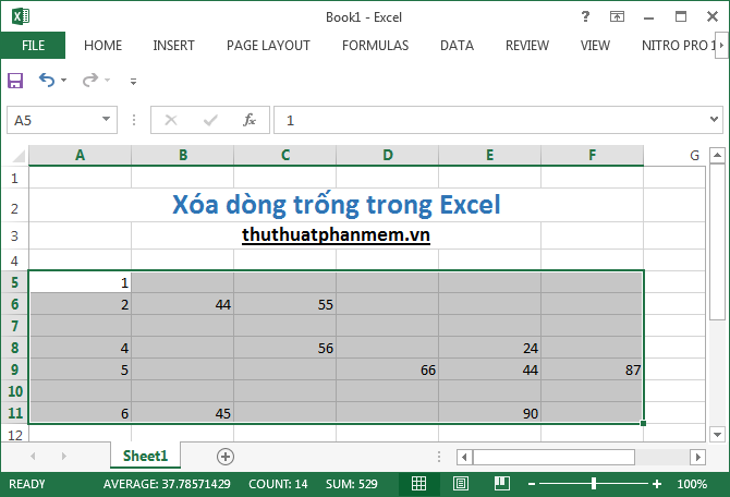 Chọn vùng dữ liệu muốn xóa