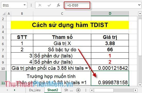 Cách sử dụng TDIST 6 .  chức năng