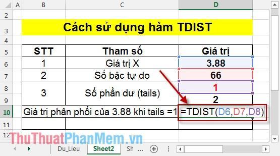 Cách sử dụng TDIST 2 .  chức năng