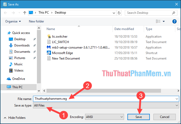 Thêm phần mở rộng .reg vào cuối tên tệp