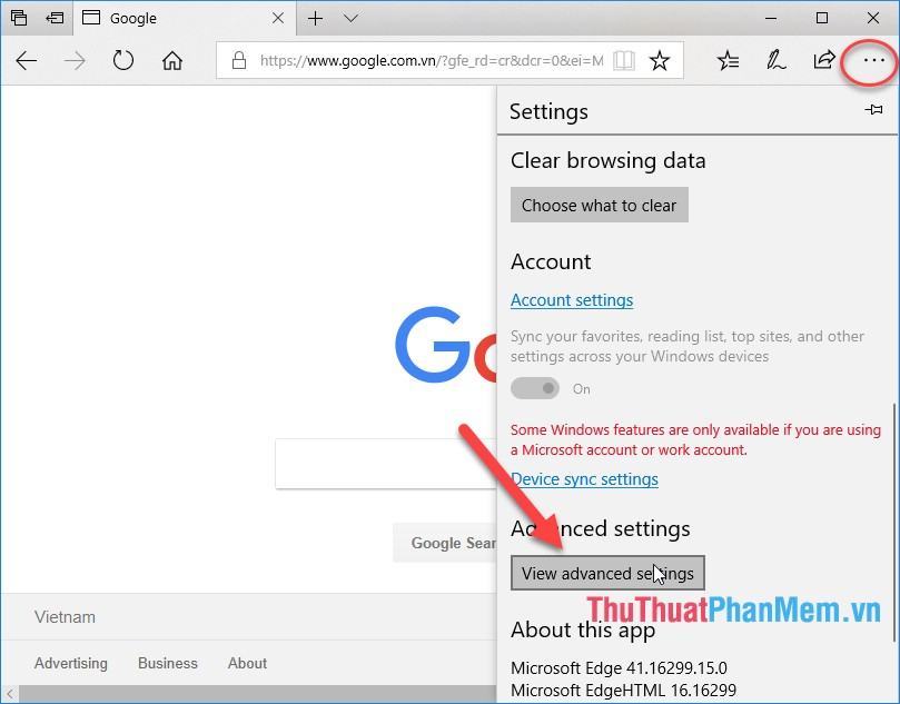 Nhấp vào Xem cài đặt nâng cao