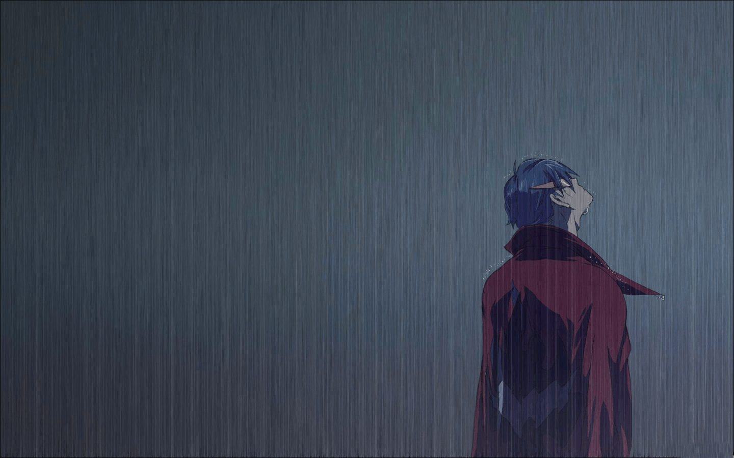 Cậu bé anime khóc trong mưa