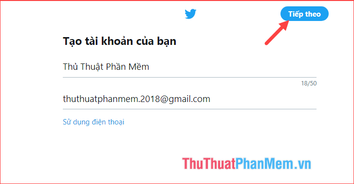 Nhập tên, địa chỉ email hoặc số điện thoại của bạn vào ô