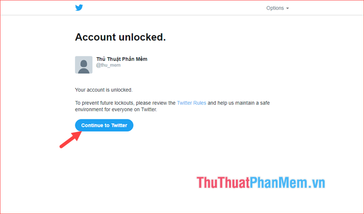 Nhấp vào Tiếp tục đến Twitter