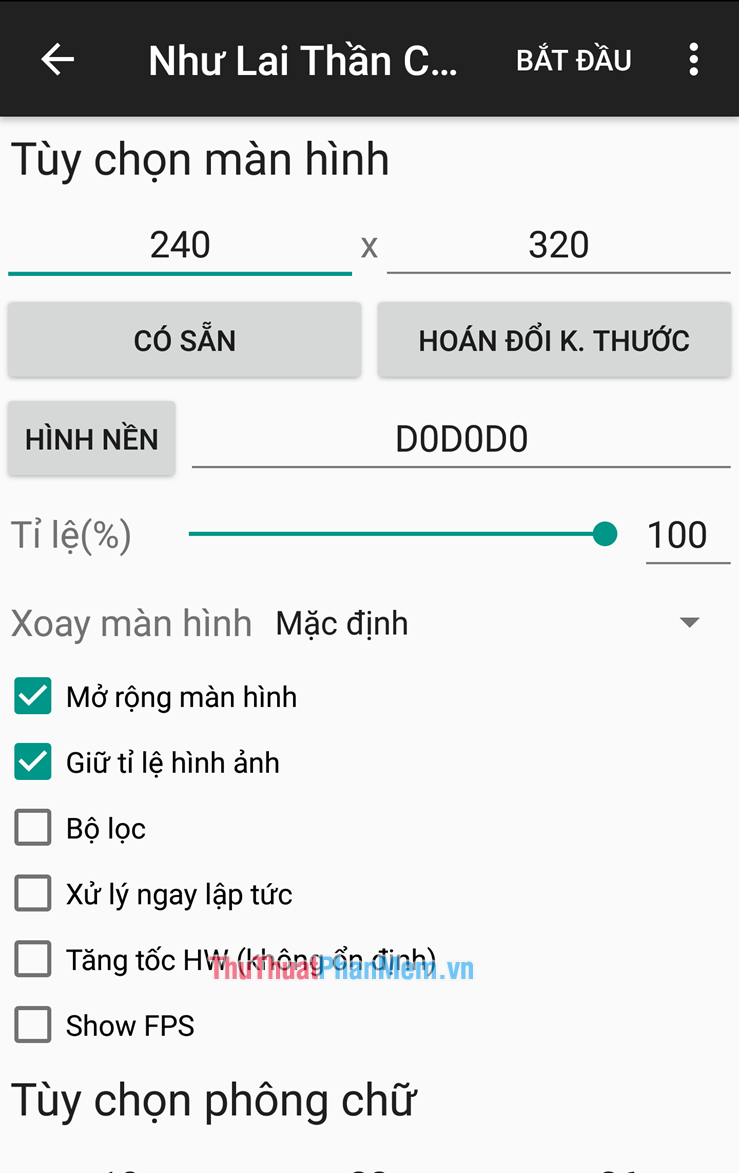 Điều chỉnh độ phân giải, kích thước màn hình