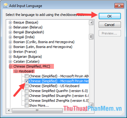 Tìm Tiếng Trung (Giản thể, CHND Trung Hoa) - Bàn phím - chọn Tiếng Trung (Giản thể) - Microsoft Pinyin New Experience Input St