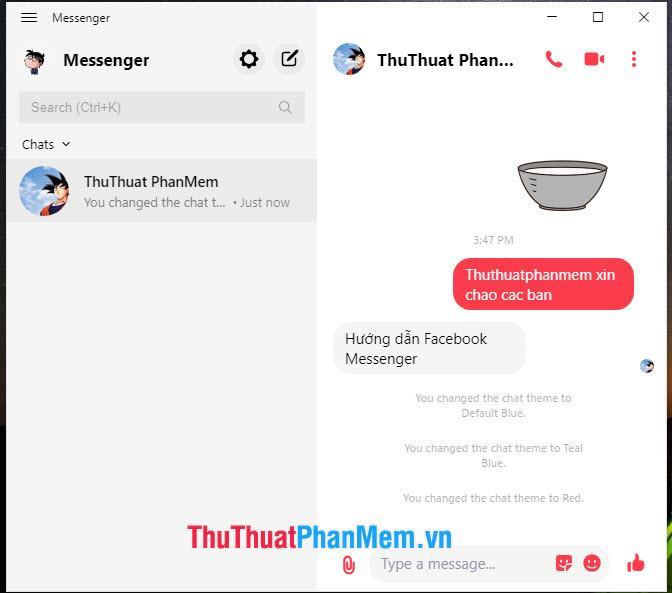 Kết quả sau khi đổi màu khung chat từ xanh sang đỏ