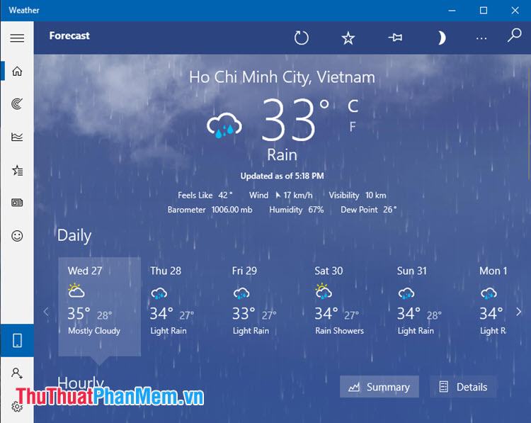Ứng dụng Thời tiết MSN trên Windows 10