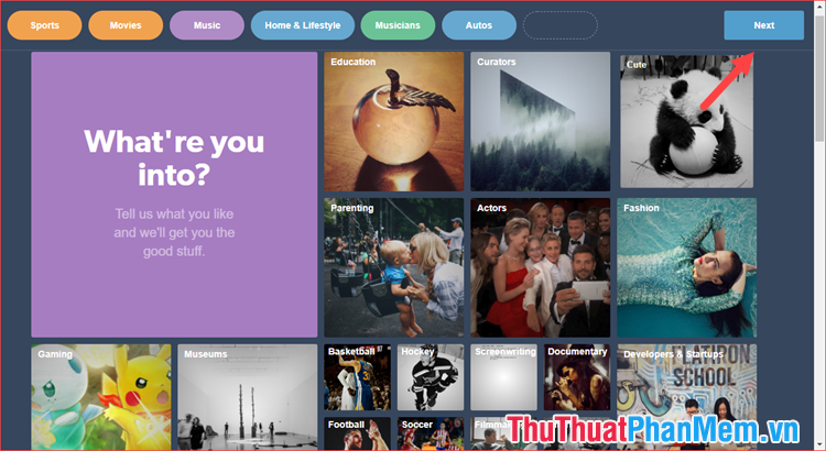 Chọn chủ đề yêu thích của bạn sau đó nhấp vào Tiếp theo