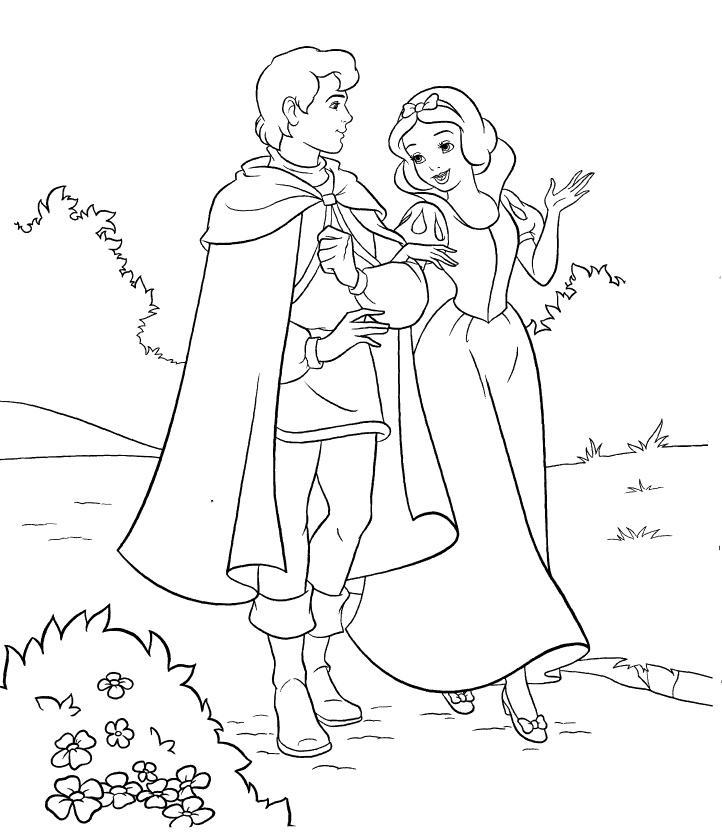 Tranh tô màu nàng Bạch Tuyết đi dạo cùng hoàng tử