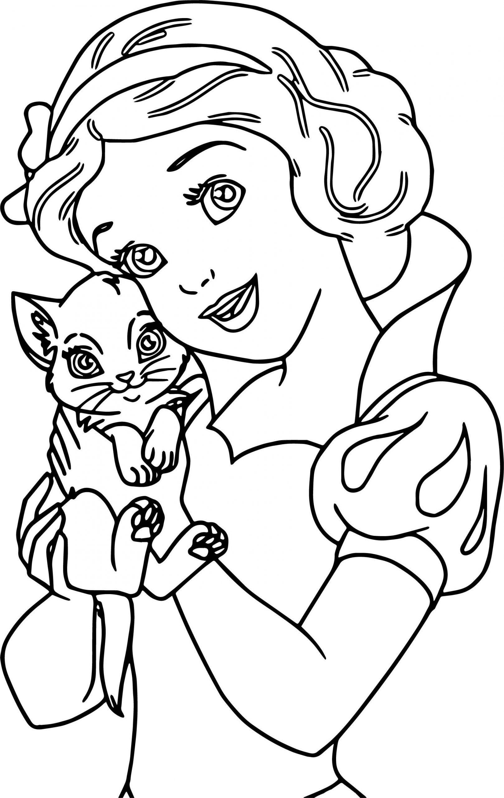 Tranh tô màu công chúa bạch tuyết và mèo con