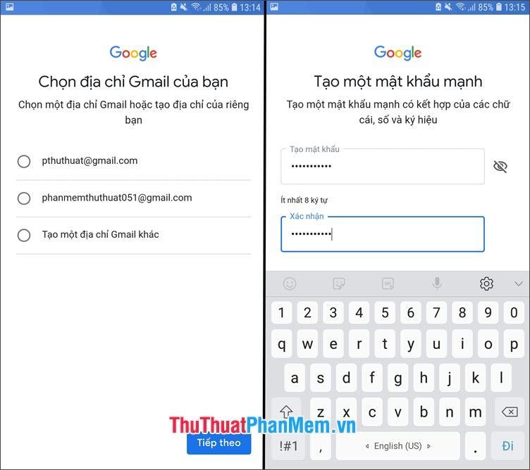 Đặt tên email