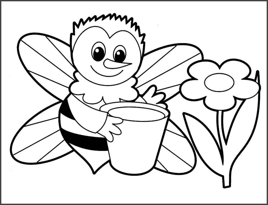 Tranh tô màu chú ong con hút mật bên cây hoa