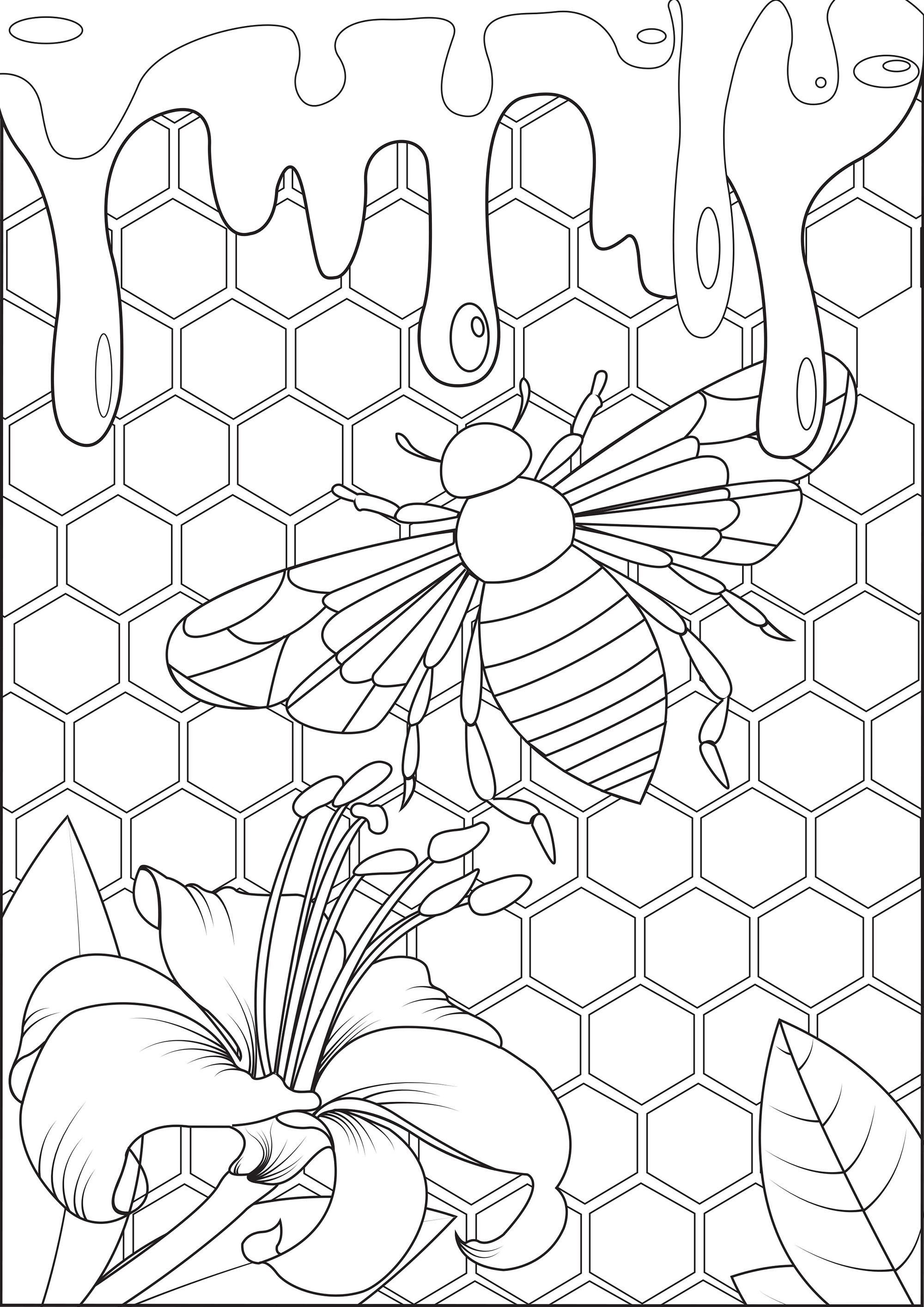 Tranh tô màu chú ong con trong tổ