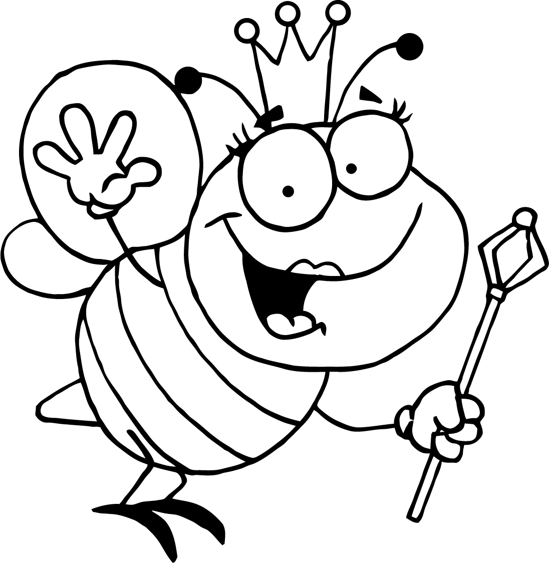 Trang tô màu con ong với vương miện và quyền trượng