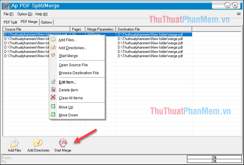 Click Start Merge để tiến hành ghép các file lại với nhau