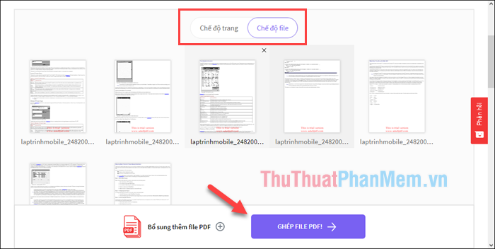 Nhấn Merge PDF files để bắt đầu ghép file