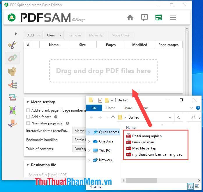 Kéo và thả các tệp PDF cần hợp nhất vào khu vực Kéo và thả PDF vào đây