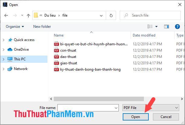 Mở các tệp PDF để nối và nhấp vào Mở