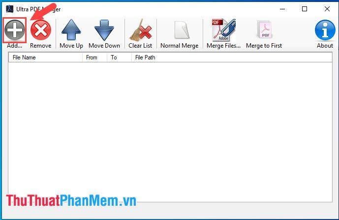 Chọn nút Thêm màu xám để thêm tệp PDF