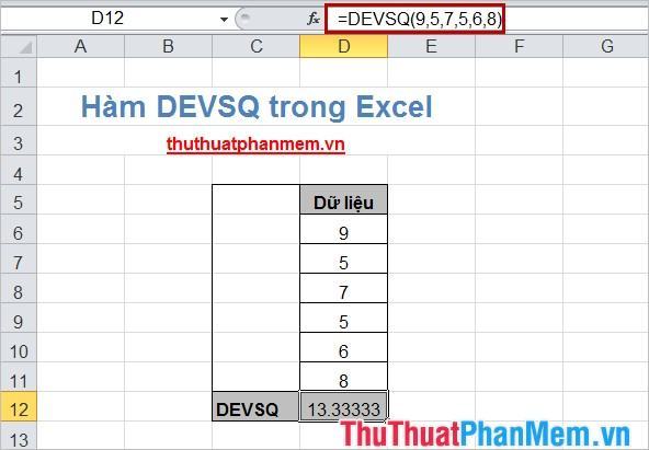 Hàm DEVSQ trong Excel 4