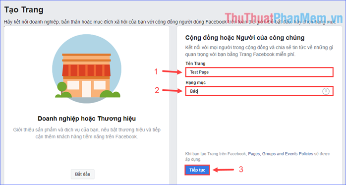 Nhập tên trang web và danh mục để mô tả trang web, sau đó nhấp vào Tiếp tục