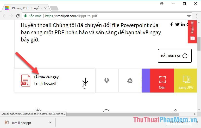 Chuyển đổi thành công - bấm Tải file ngay