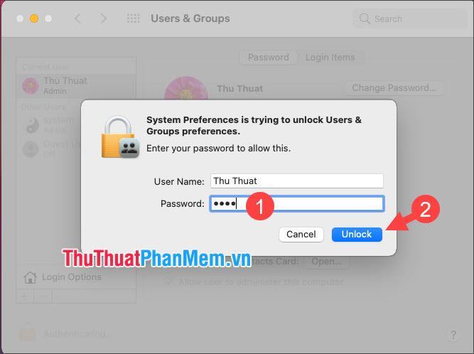Nhập mật khẩu của bạn và nhấn Mở khóa