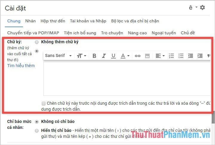 Tiếp tục kéo thanh cuộn xuống dưới cùng, tìm phần Chữ ký