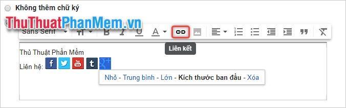 Đánh dấu biểu tượng hình ảnh để chèn địa chỉ email rồi nhấp vào biểu tượng Liên kết