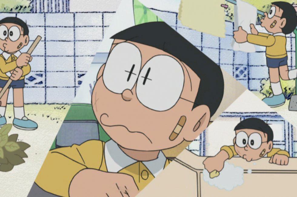 Hình ảnh buồn của Nobita khi bị ngã