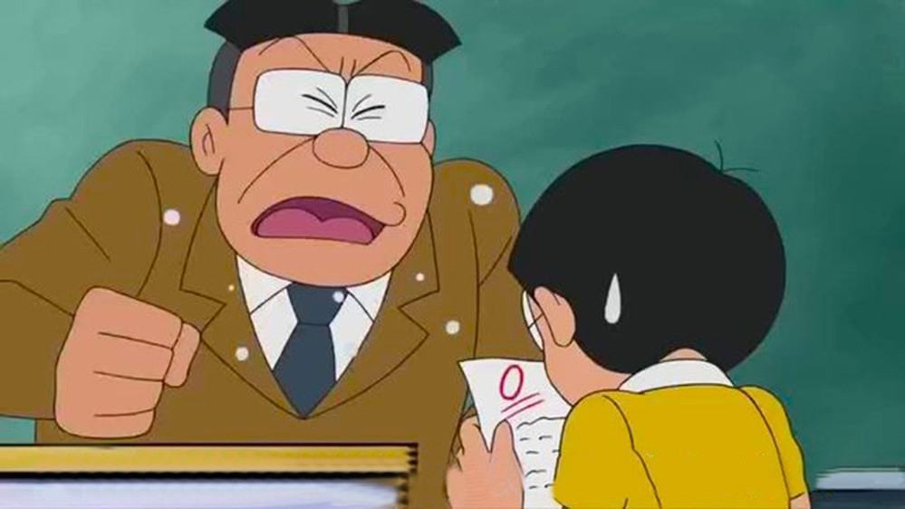 Hình ảnh buồn của Nobita khi bị điểm 0