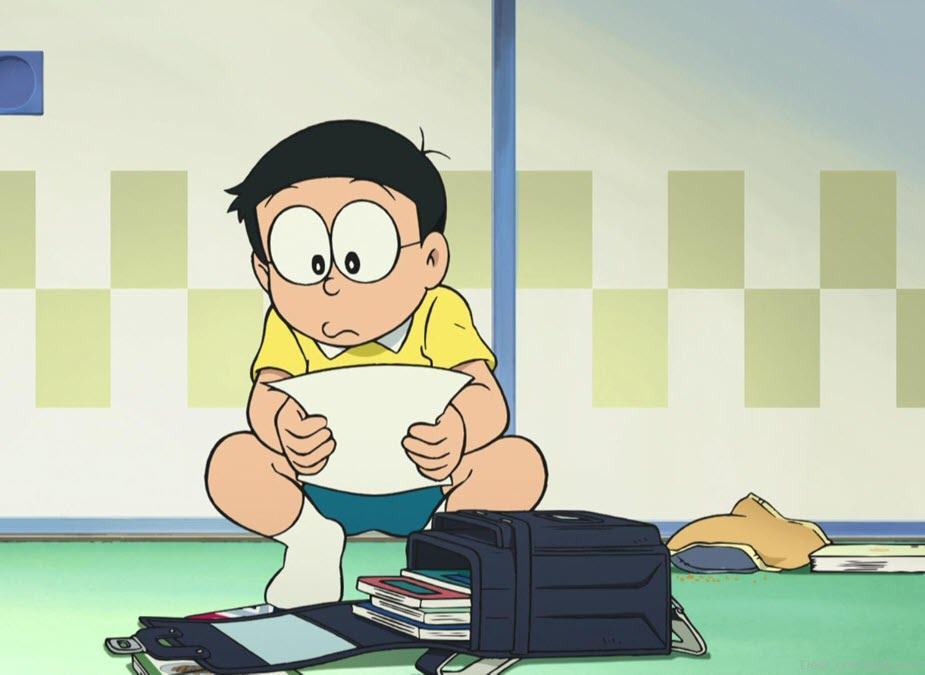 Hình ảnh buồn bã của Nobita khi nhìn điểm thi