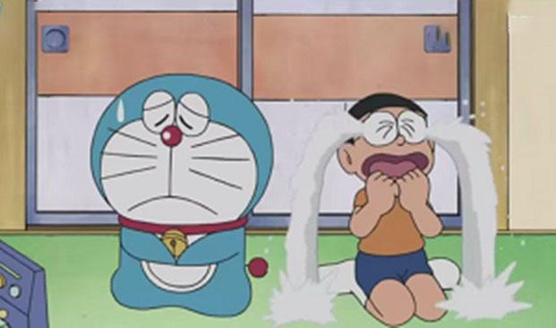 Nobita buồn và khóc