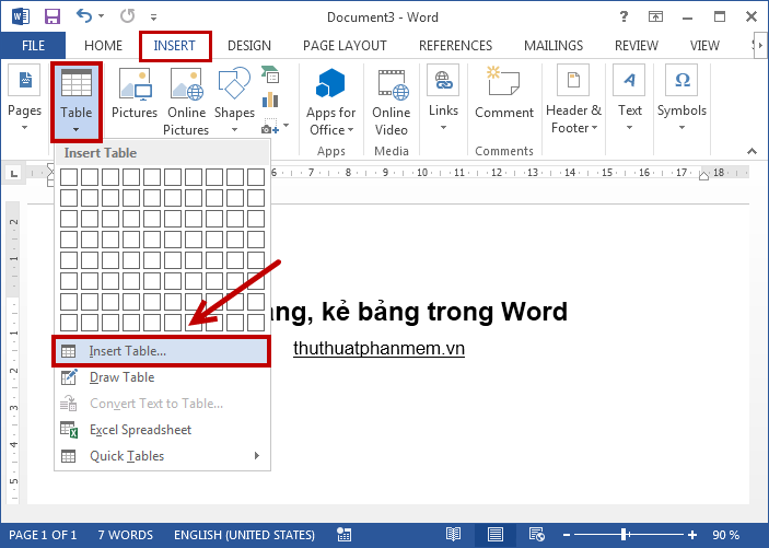 Tạo bảng, kẻ bảng trong Word 3