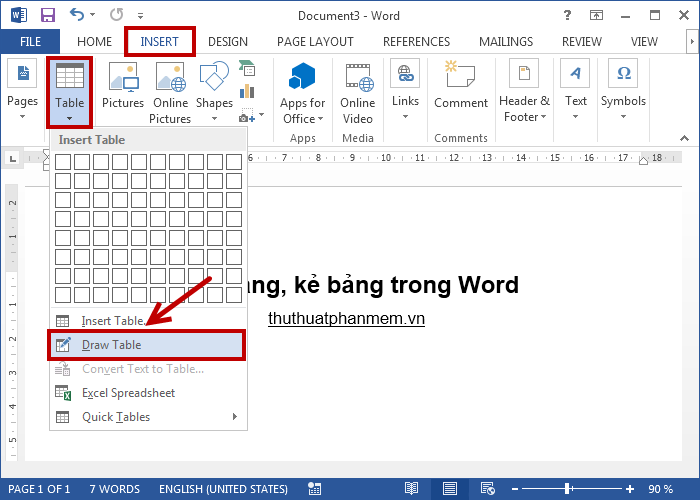 Tạo bảng, vẽ bảng trong Word 5