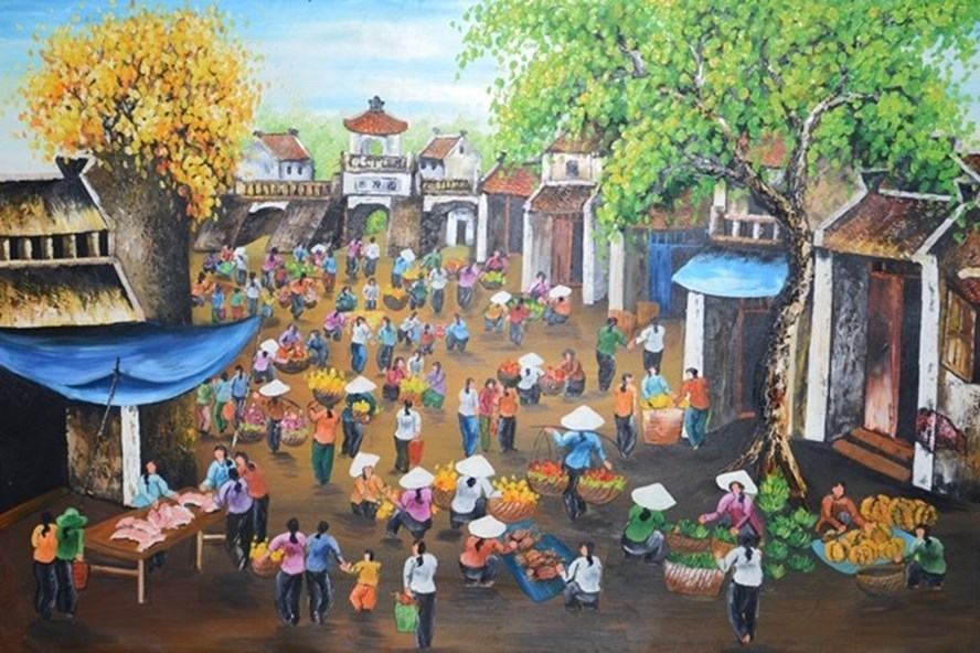 Vẽ tranh chợ tết đẹp